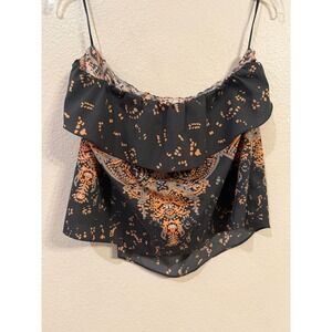 Intimately Free People Black Orange Paisley Ruffle Off the Shoulder Crop Top M
